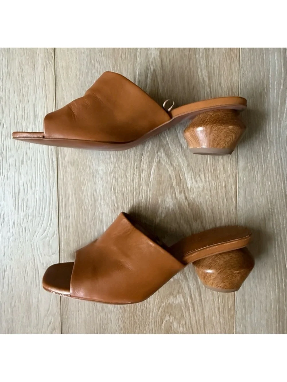 Zara Tan Leather Open-Toe Mule Sandals - Picture 8 of 9